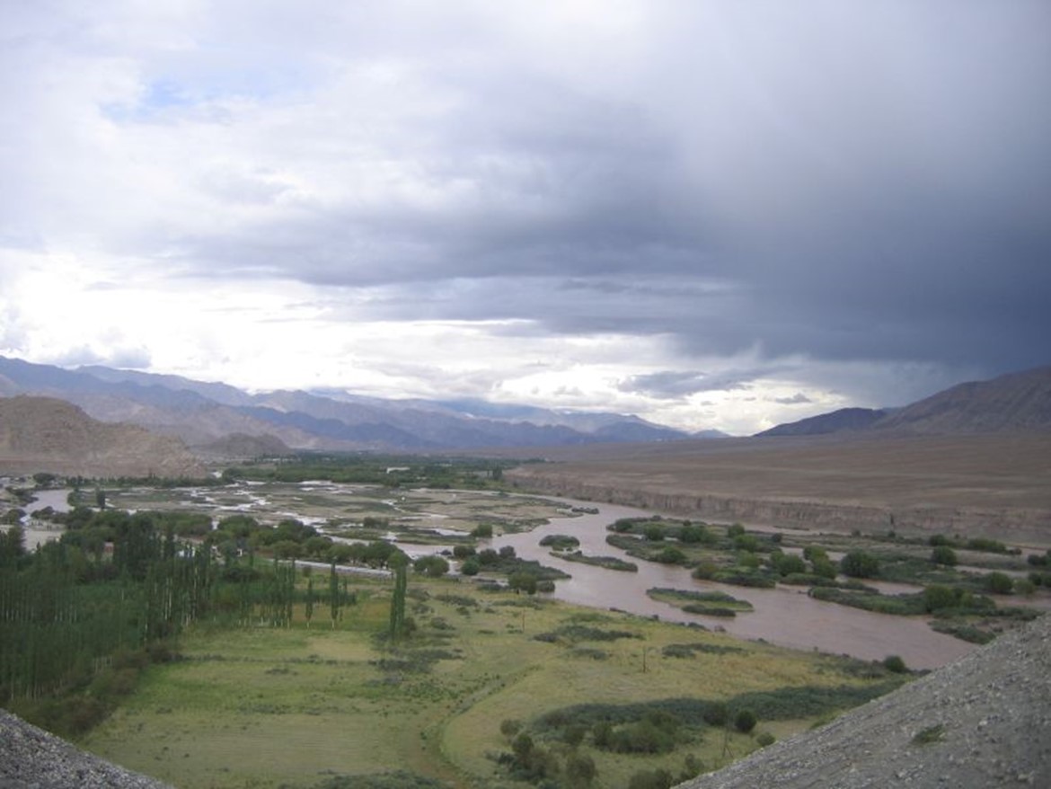 Ladakh landscape during monsoon with cloudy skies wet mountain roads and fresh scenery after light rain