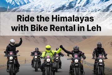 Motorcycle ride in Leh Ladakh mountains during best travel season with bike rental in Leh