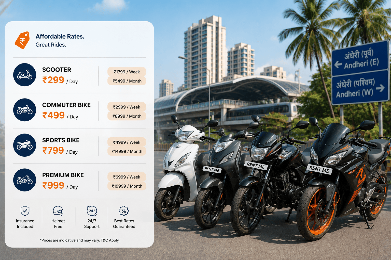 Bike Rental Prices in Andheri - 2026 Rates